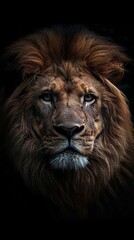 Fototapeta premium Poster with a lion on a dark background.