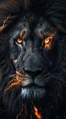 Poster with a lion on a dark background.