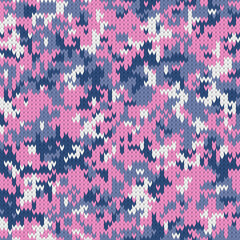 Knitted camouflage background. Seamless tileable pattern. Realistic knitted fabric texture.