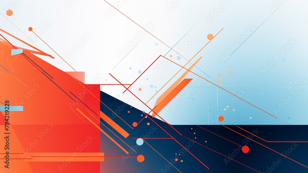 Poster minimal geometric dynamic blue shapes orange lines abstract background modern hipster futuristic