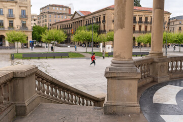 Pamplona. Kiosk in the Plaza del Castillo. Defocused background