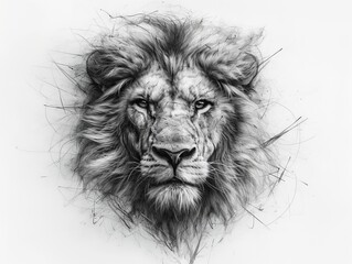 Drawing of a Lion in full face on white backdrop