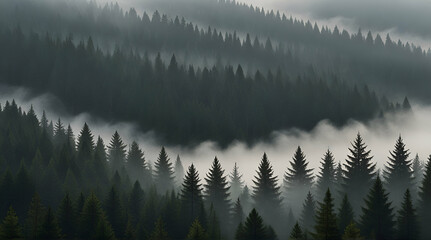 fogy forests and fog with trees and mountains
fog in the mountains. . Generative.  Ai