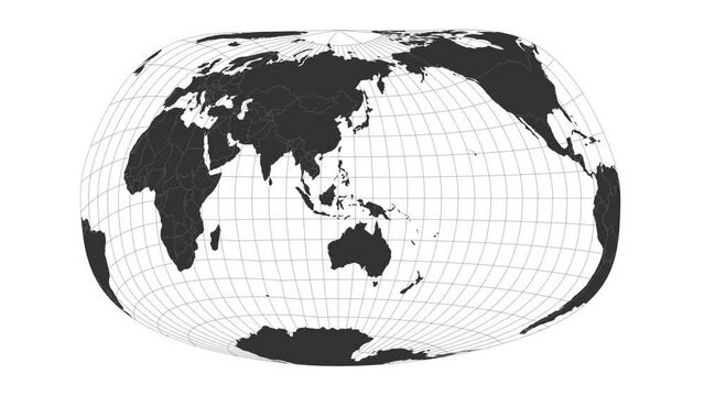 World map. Jacques Bertin's 1953 projection. Animated projection. Loopable video.