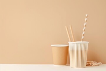 Coffee cup with two straws, perfect for sharing