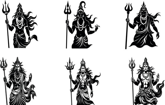 Set of Hindu Festival mahashivaratri lord shiva Vector illustration 