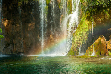 Waterfall in the park Plitvice leaks in Croatia