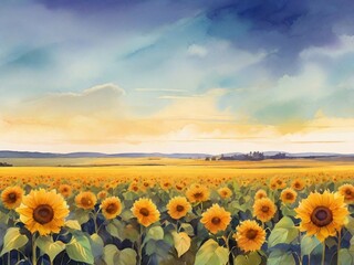 Obraz premium Watercolor style sunflower field painting