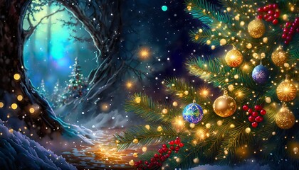 christmas background with baubles and stars