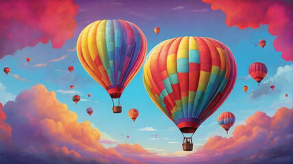 Colored balloons flies across the sky against the background of clouds and evening sunset - 794222408