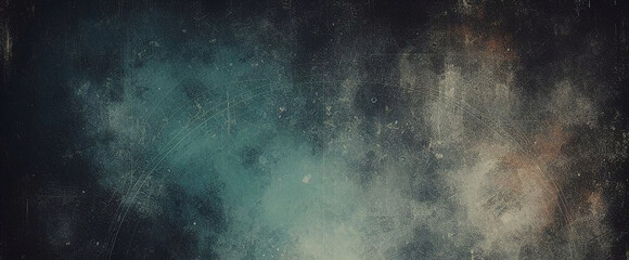 Obraz premium dark blue background texture with black vignette in old vintage grunge textured border design dark elegant teal color wall with light spotlight center