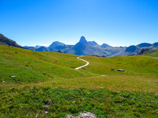Scenic mtb trail with view of Rocca La Meja near rifugio della Gardetta on the Italy French border...