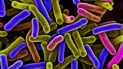 illustration of bacillus-shaped bacteria in different colors - bacterial infections concept