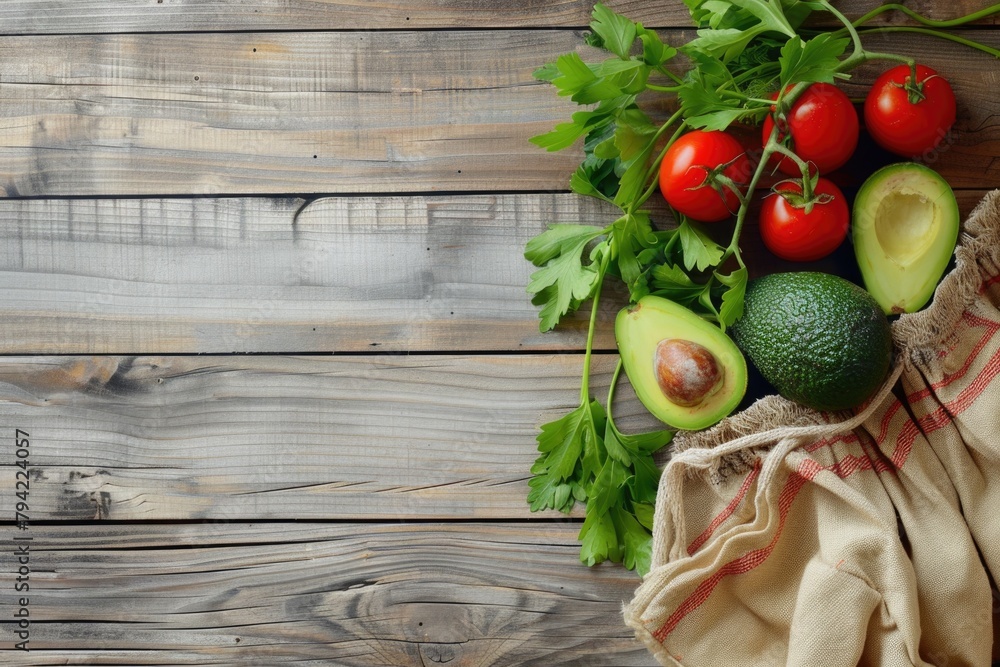 Poster various vegetables neatly arranged on a rustic wooden table. perfect for food and healthy eating con