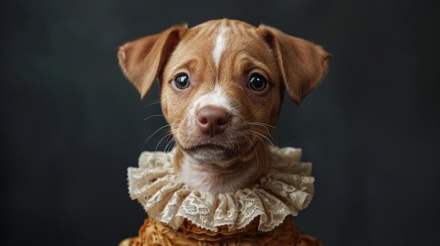 Adorable puppy with vintage ruff collar