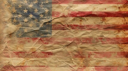 Aged American flag with crumpled texture