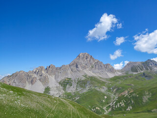 Scenic mtb trail with view of Rocca La Meja near rifugio della Gardetta on the Italy French border...