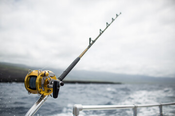 Deep sea fishing pole ocean background