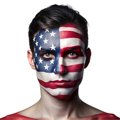 American flag painted on face on transparent background