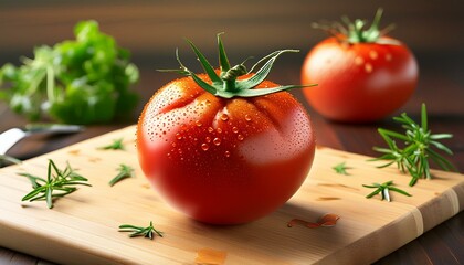 Tomate lavado em tabua de corte
