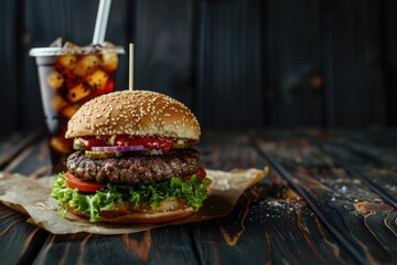 Delicious hamburger with fresh ingredients, perfect for food concepts