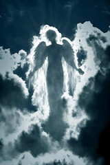 Angel in the sky from the clouds. Generative AI,