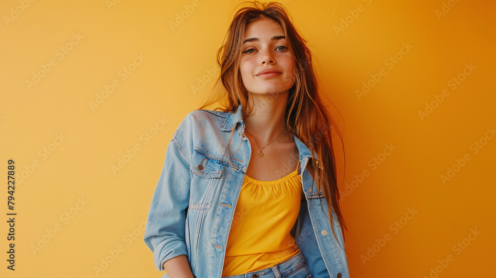 Wall mural attractive female's expression on a plain background. an awesome depiction of beauty and sophisticat