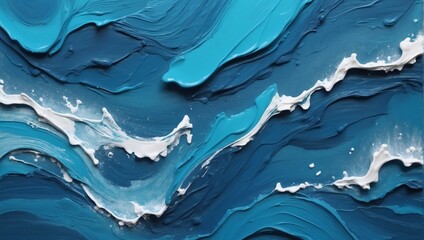 Detailed Texture of Acrylic Paint in Ocean Blue Color.