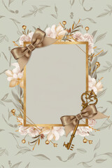 Gold Frame With Flowers and Key