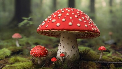 big fly agaric mushroom in the forest - 794229884
