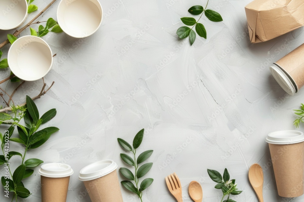 Poster a table with paper cups and wooden spoons, suitable for food and beverage concepts