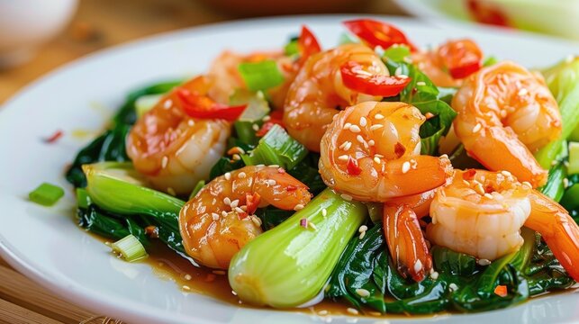 Stir fried shrimp and bok choy in Chinese style