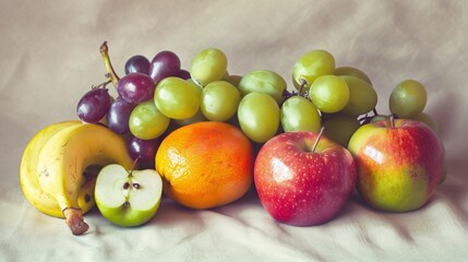 Raw fruit on a single-color background. A fresh and healthy wallpaper.