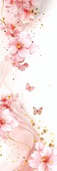Pink Flowers and Butterflies on a White Background
