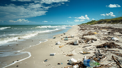 Fototapeta na wymiar The seashore is polluted with garbage.