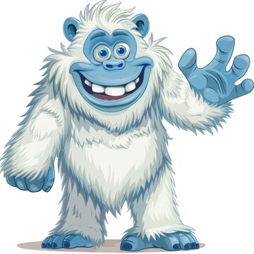 Friendly Yeti Monkey Waving Hello. Funny and Cute Monster with Witty and Imaginative Look
