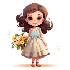 Fototapeta premium Girl in White Dress With Bouquet of Flowers