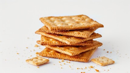 A stack of crackers on a white table, perfect for food and kitchen concepts