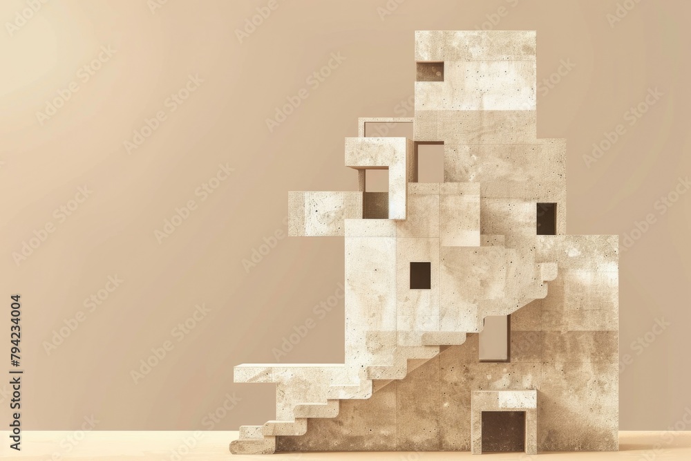 Aufkleber A very tall building made of concrete blocks. Suitable for architecture and construction projects