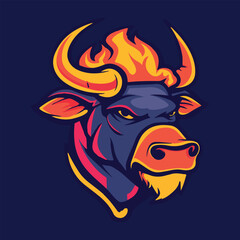 Angry fire bull mascot logo vector illustration