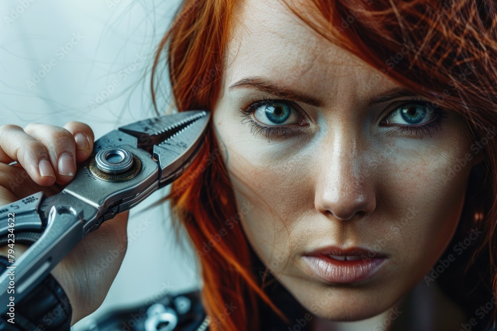 Poster close up of a person holding a pair of scissors, great for diy projects