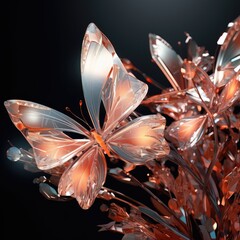 Crystal butterfly on a magical abstract background of lights.