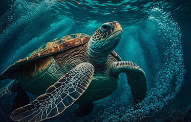 turtles swim in the sea. Generative AI, - obrazy, fototapety, plakaty