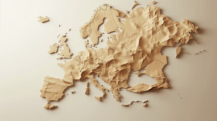 A textured 3D map of Europe made from crumpled paper, creating a unique topographical effect on a...