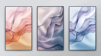 a set of three abstract paintings on a wall