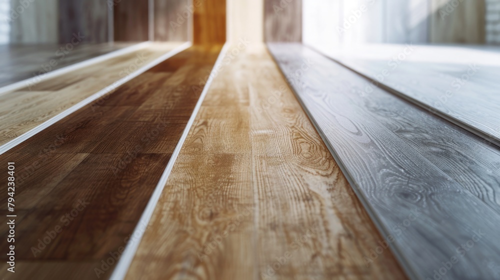 Poster Close up of a wood floor with a window in the background. Suitable for interior design concepts