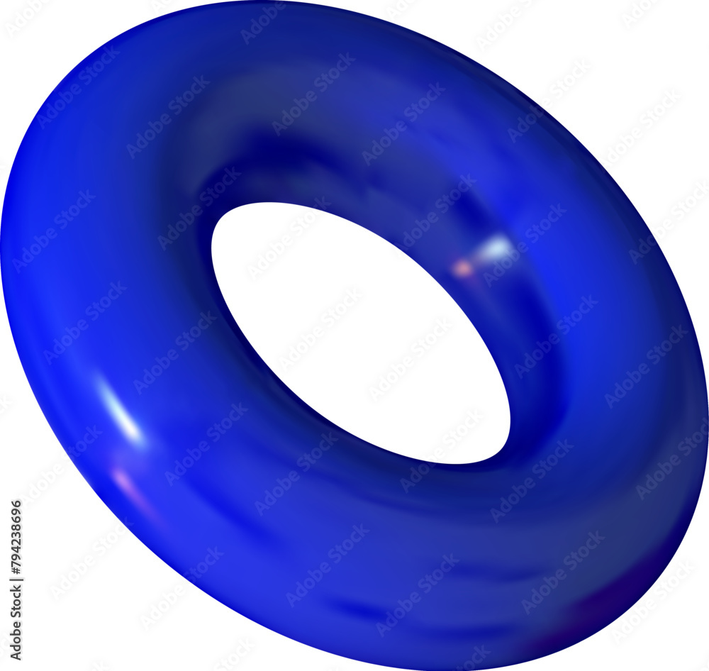 Poster Isolated colorful torus in 3D perspective. Abstract geometric donut shape, in rotation