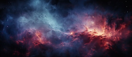 Fototapeta premium Dark Blue and Red Nebula with Stars in Background