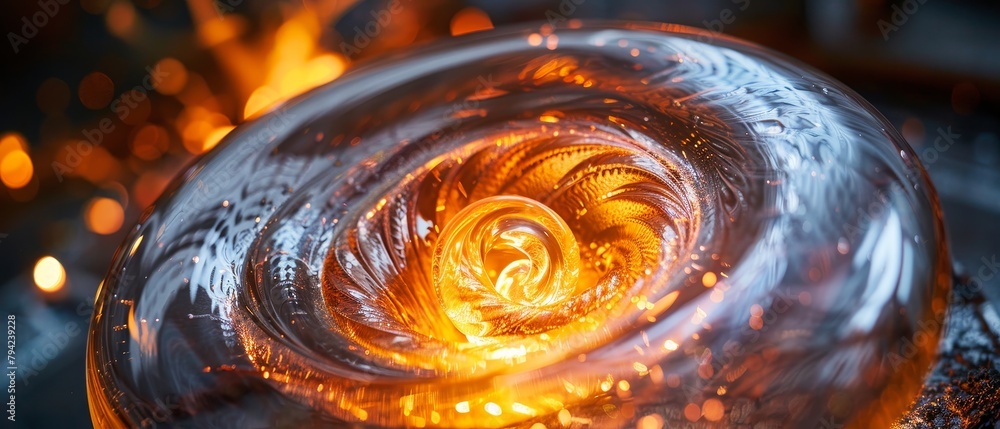 Poster a glass object with a swirl pattern and a yellowish tint