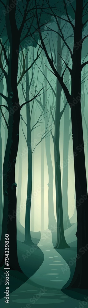 Poster a forest with a path through it